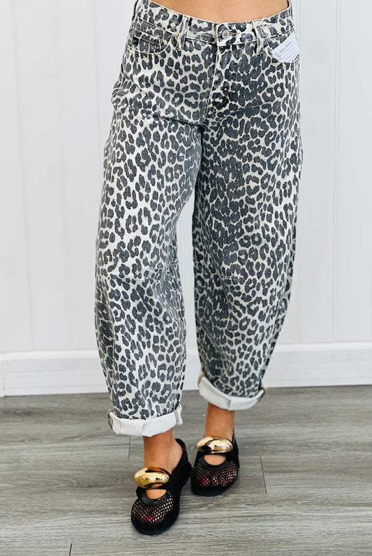 Beige Leopard High Waist Barrel Jeans (Reg & Plus)