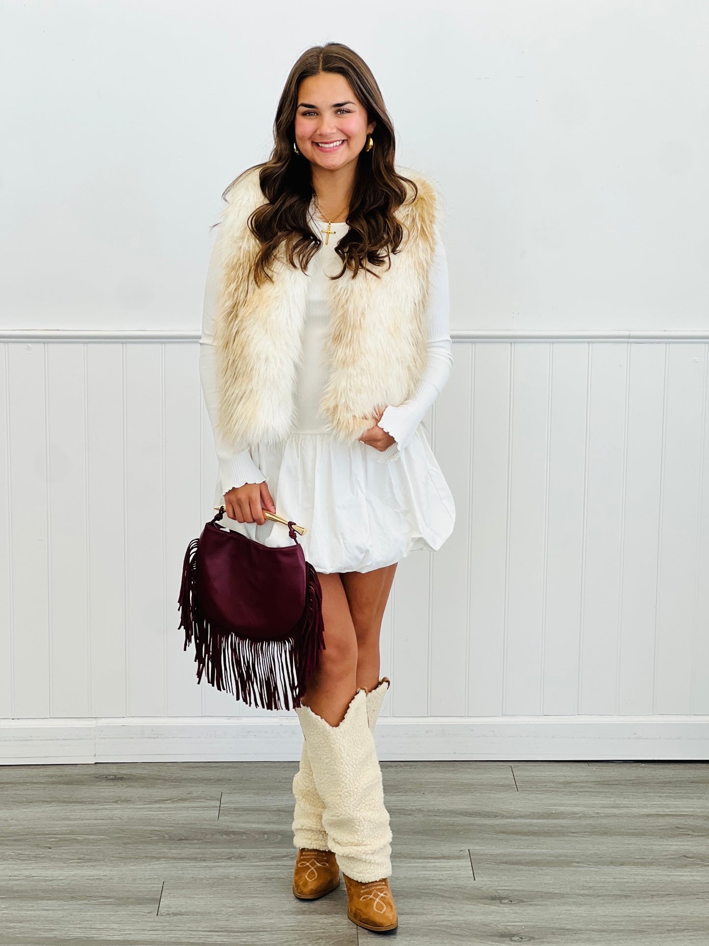 White/Taupe Faux Fur Vest (Reg & Plus)