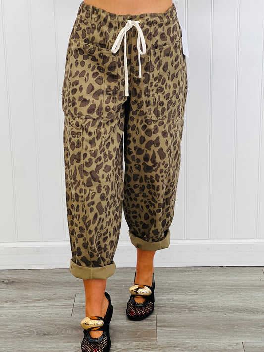 Olive Leopard Wild Side Barrel Pants (Reg.)