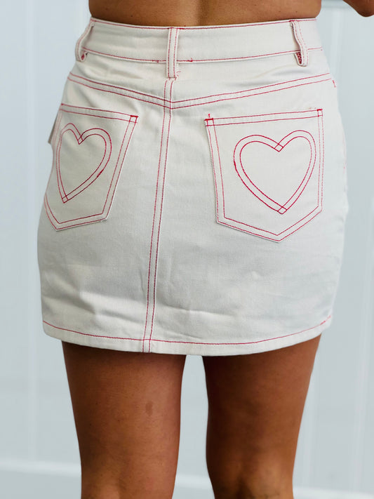 Cream Heart Pocket Mini Skirt (Reg.)