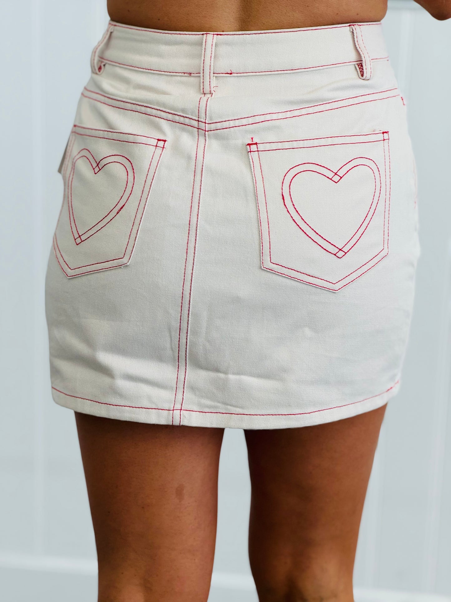 Cream Heart Pocket Mini Skirt (Reg.)