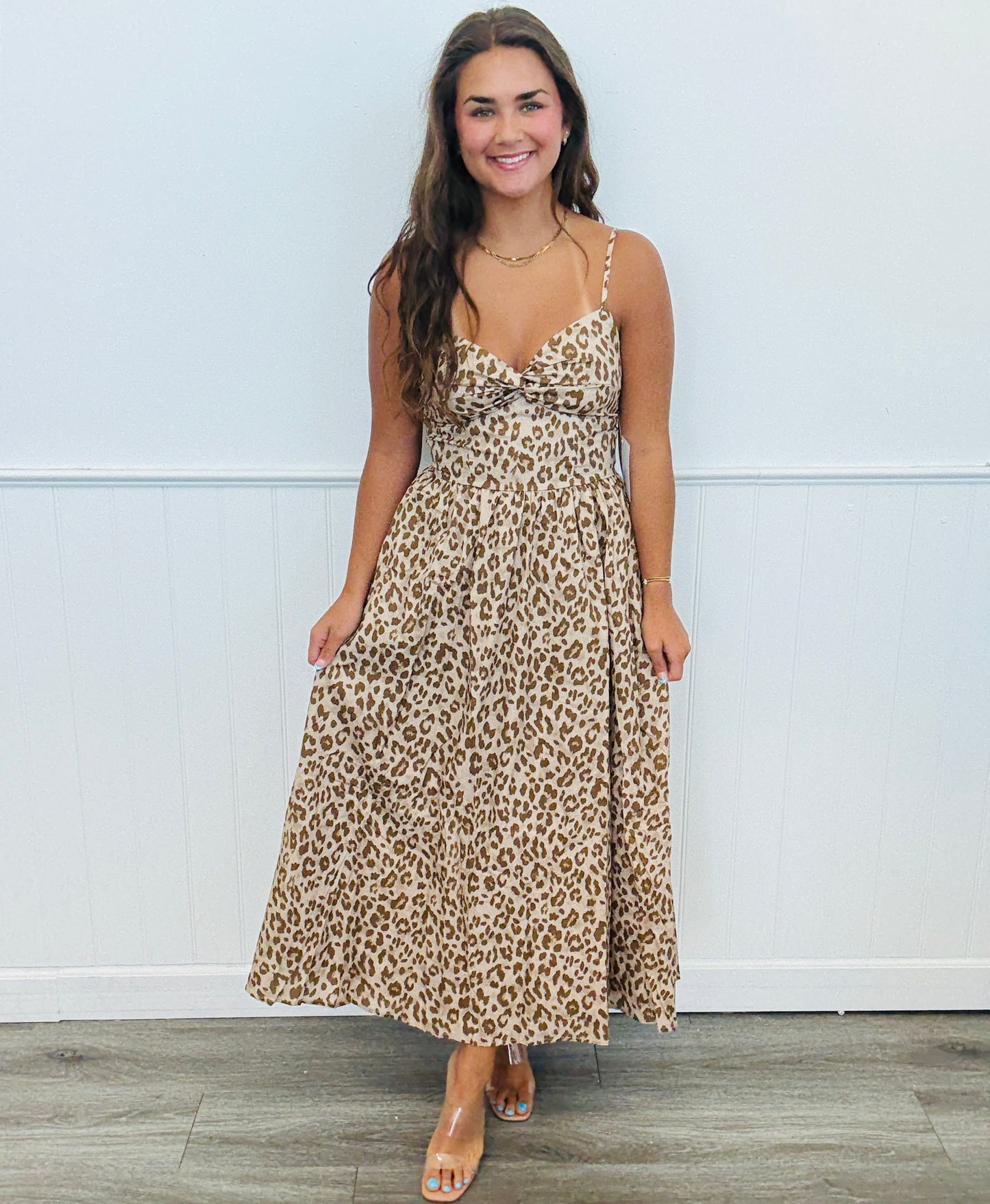 Taupe Cheetah Print Twisted Cami Midi Dress (Reg.)