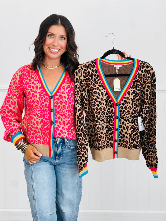 Multi Banded Leopard Print Sweater Cardigan (Reg & Plus)-2 Colors