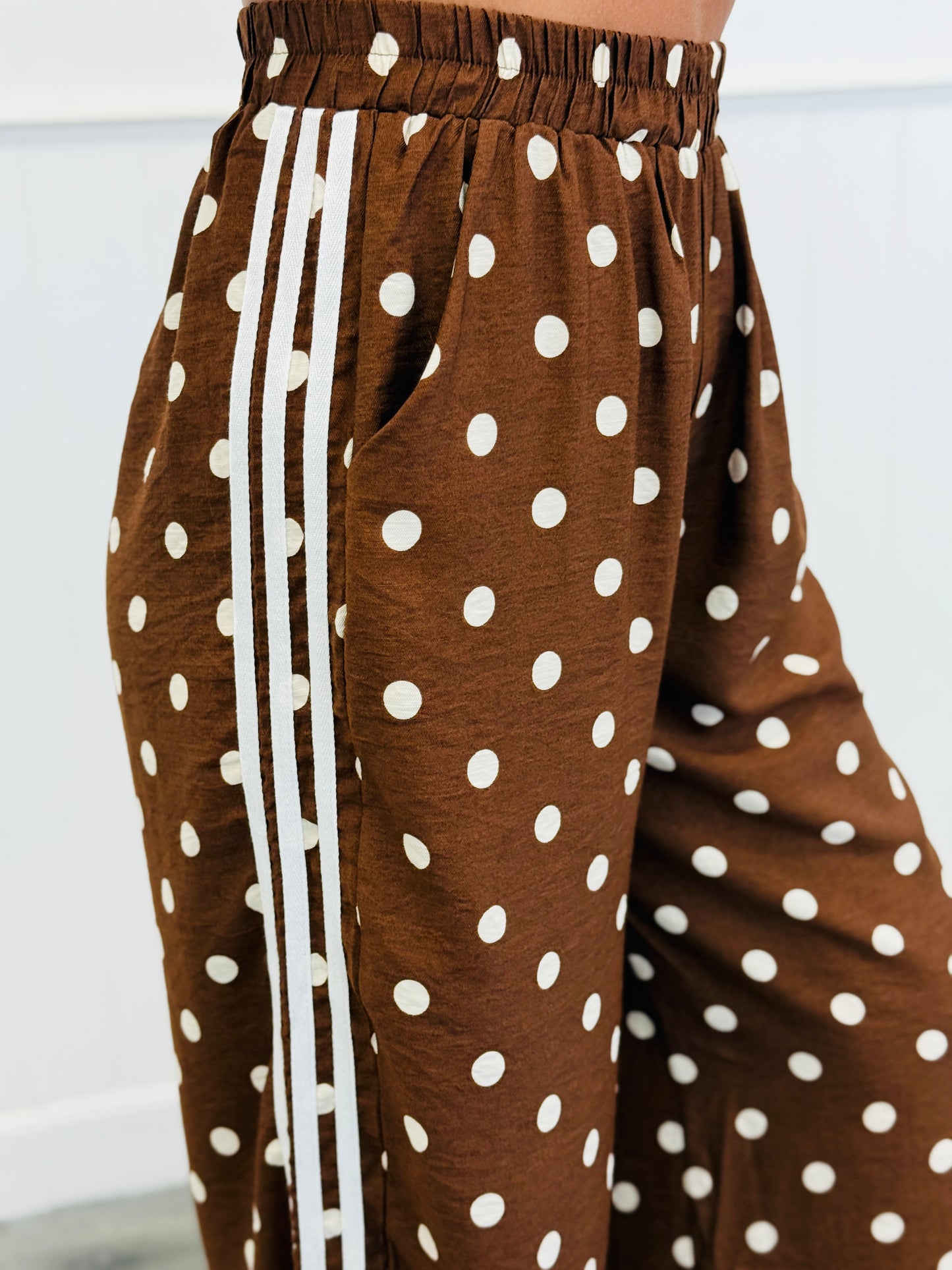 Mocha Polka Dot Side Striped Jacket & Pants Set (One Size)