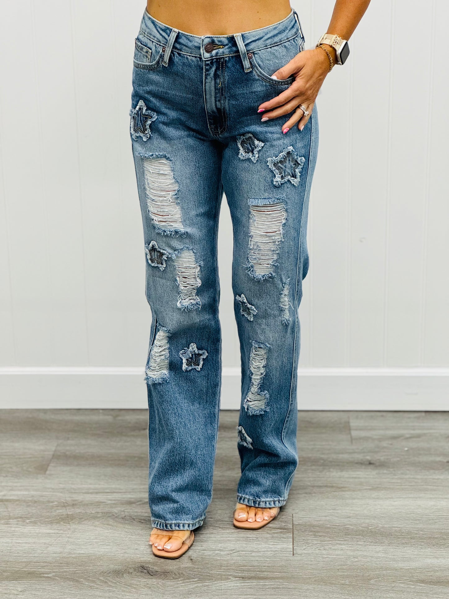 Denim High Rise Star Patch Dad Jeans (Reg.)