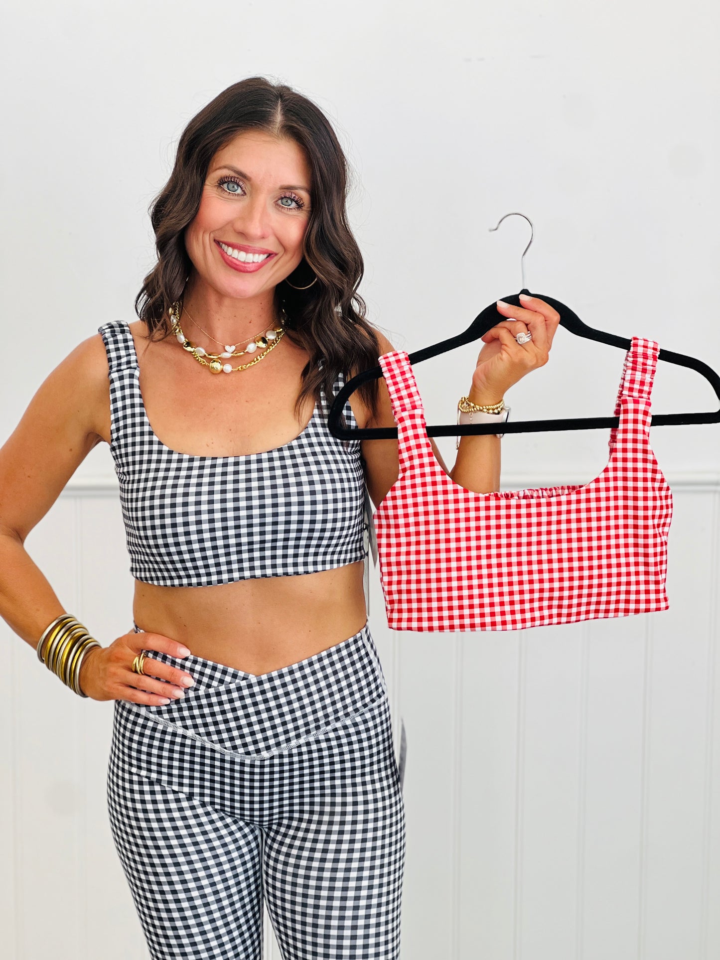 Gingham Print Ruched Bra Top (Reg.) - 2 Colors