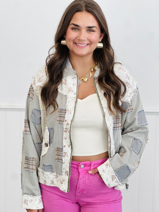 Green Multi Floral Patch Zip Up Jacket (Reg.)