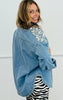 Denim Sequin Pearls Button Up Top (One Size)