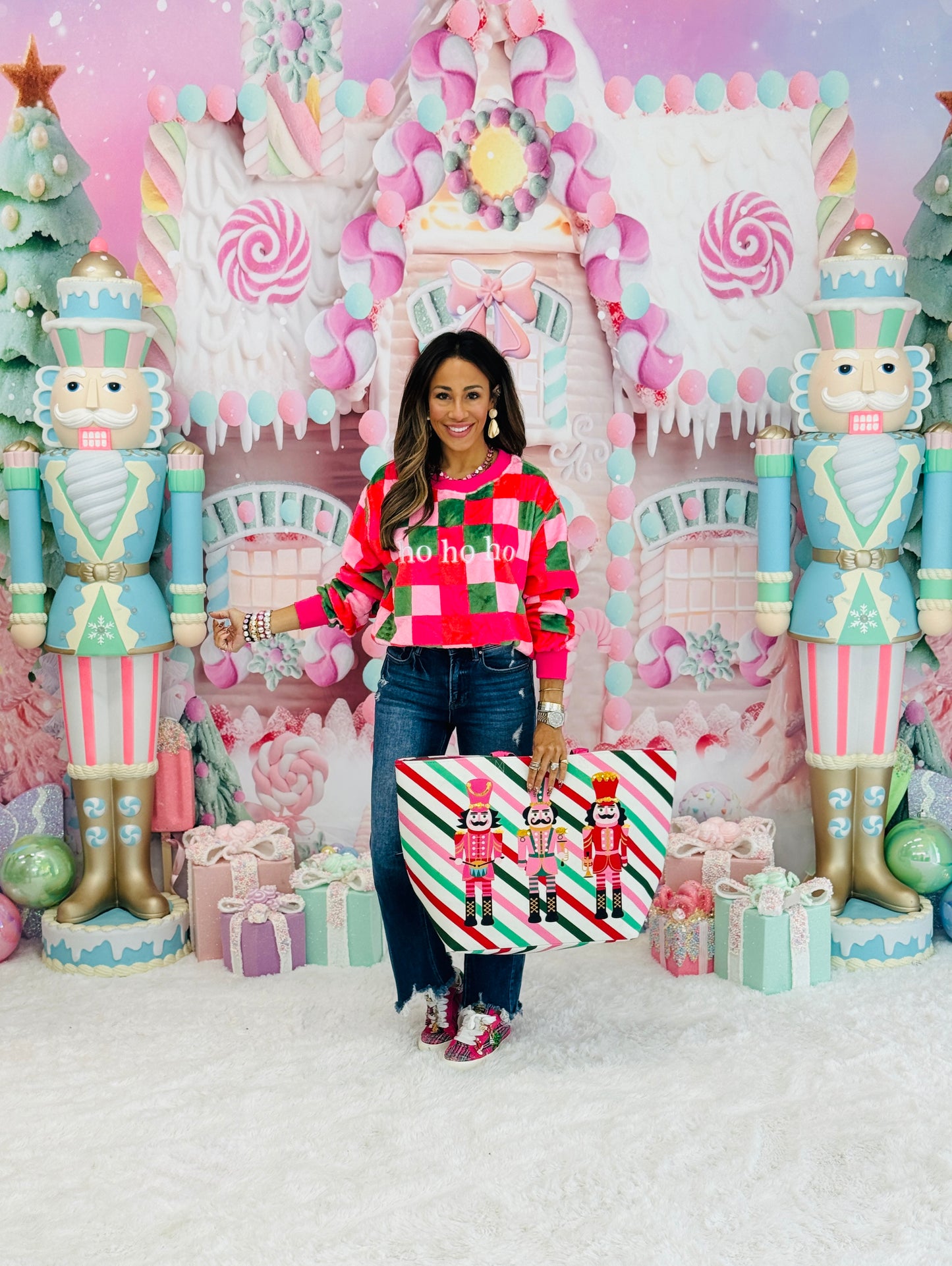 Checkered HoHoHo Sweatshirt (Reg. and Plus)