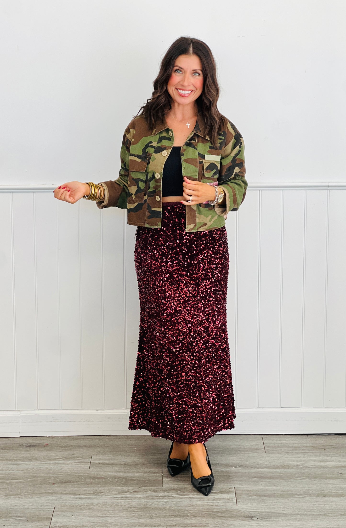 Sequin Slip On Midi Skirt (Reg.) - 2 Colors