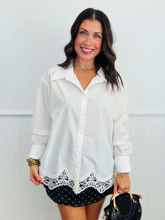White Crochet Trim Top (Reg. & Plus)