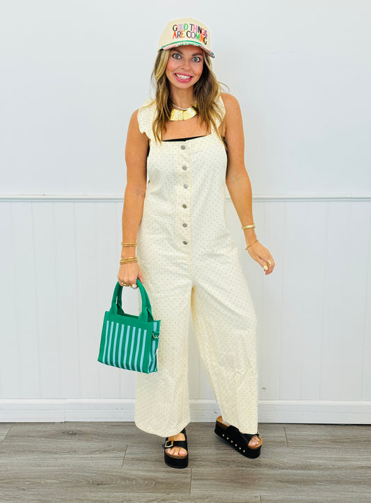 Polka Dot Print Button Down Jumpsuit (Reg. and Plus)