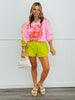 Queen Of Sparkles Pink & Green Colorblock Card Logo Sweatshirt (Reg. & Plus)