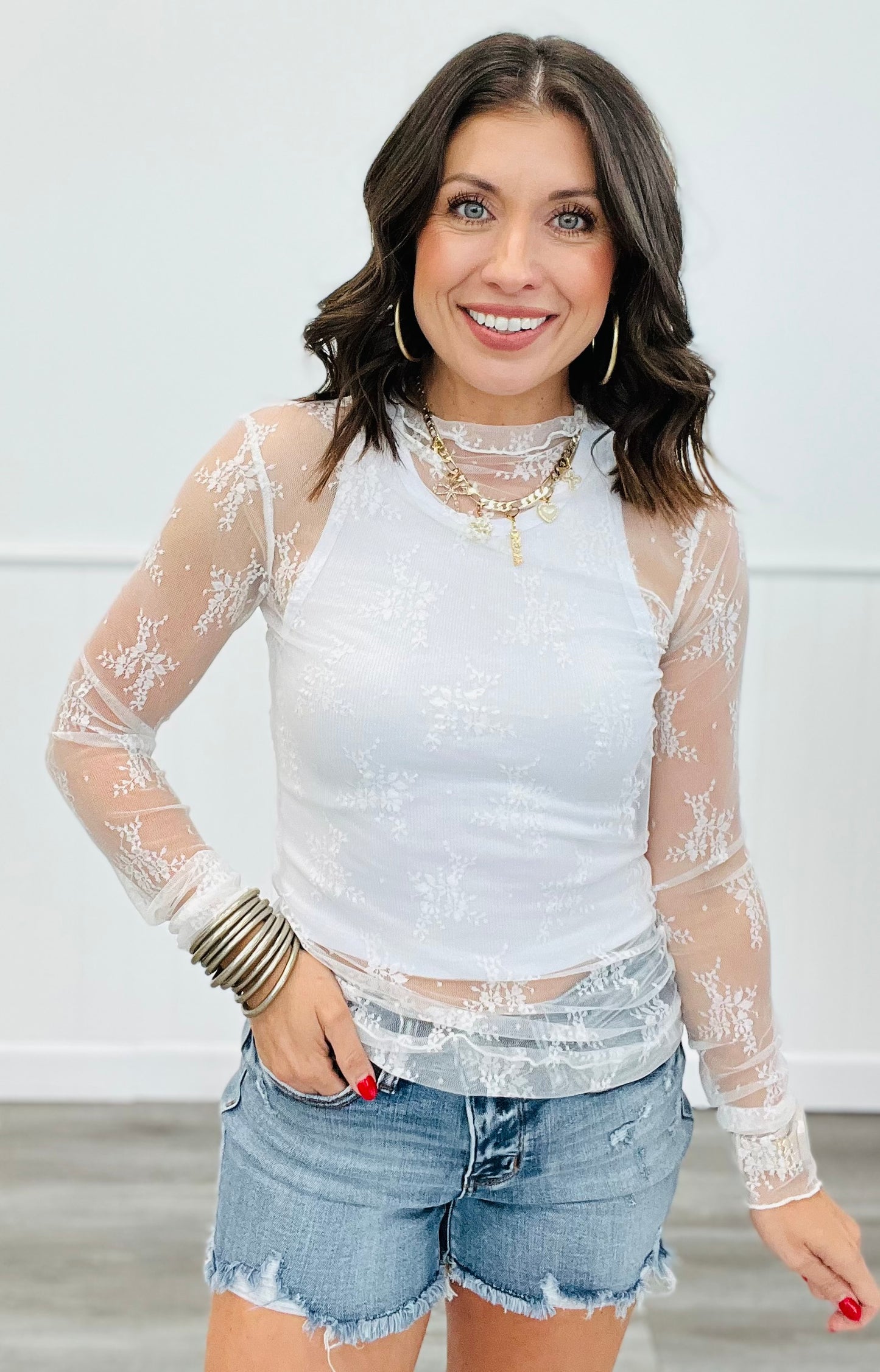 Mesh Lace Long Sleeve Top (Reg. & Plus)- 16 Colors