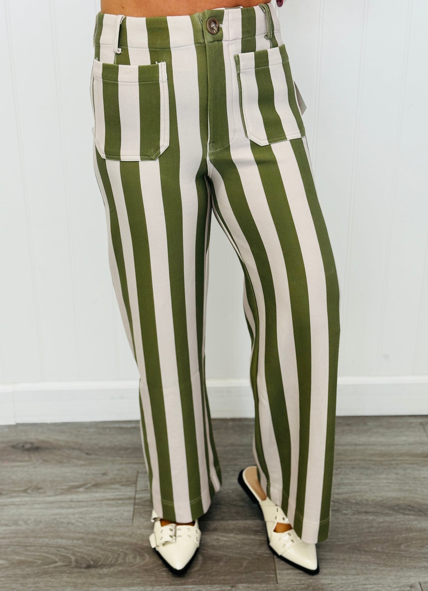 Olive Bold Stripe Ankle Pants Remix (Reg.)