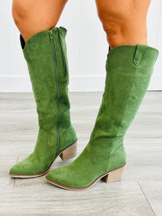 Green Suede Take A Stand Western Boots