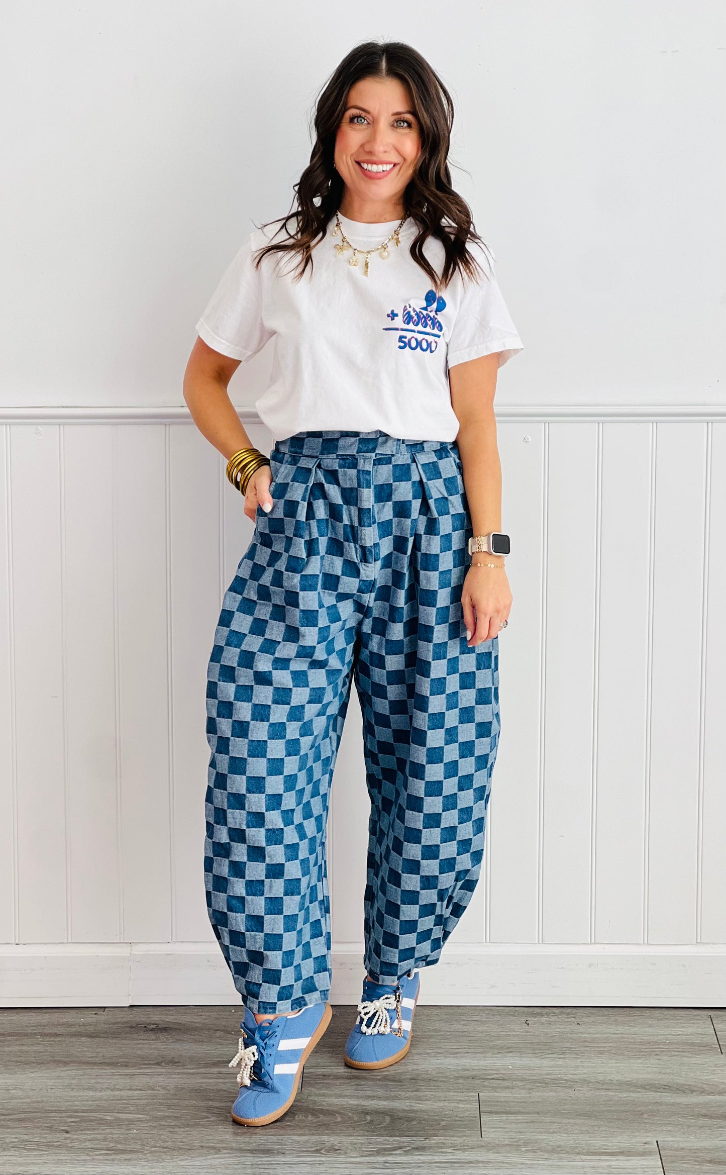 Light Denim Checkered Barrel Pants (Reg. & Plus)
