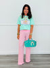 Pink Textured Stripe Top & Pant Set (Reg.)