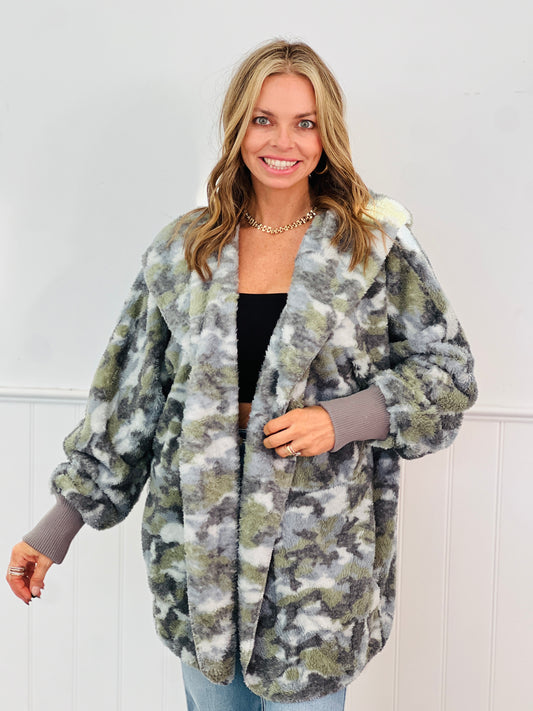 Grey Camo Oversized Hoodie Coat (One Size)