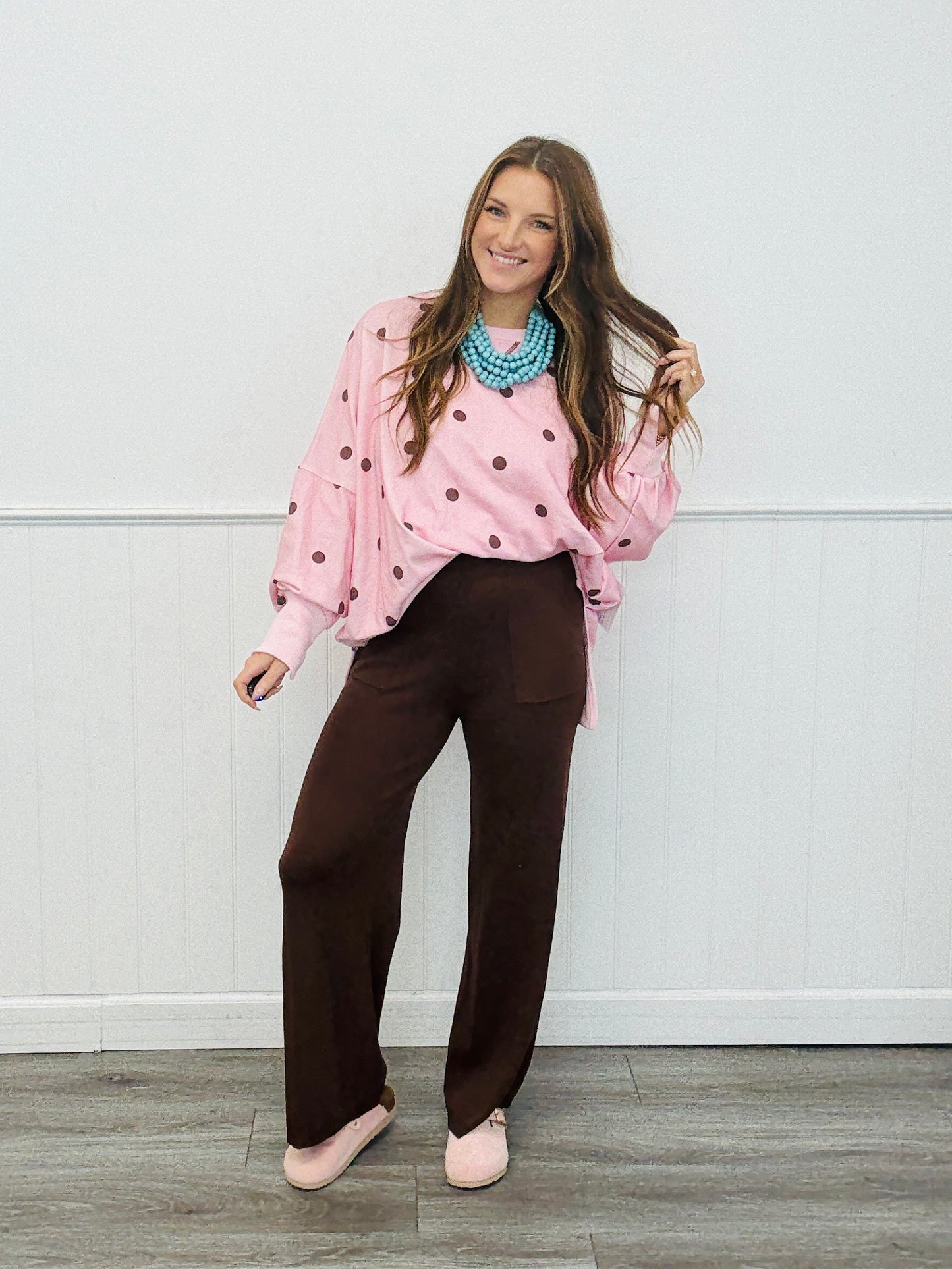 Lt Pink/Burgundy Polka Dot Oversized Sweatshirt (Reg.)