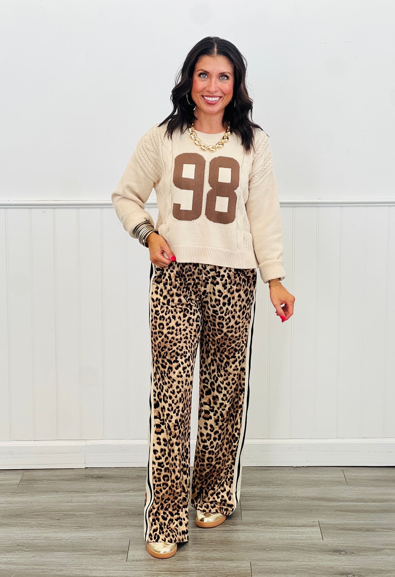 Leopard Print Side Stripe Pants (Reg.)