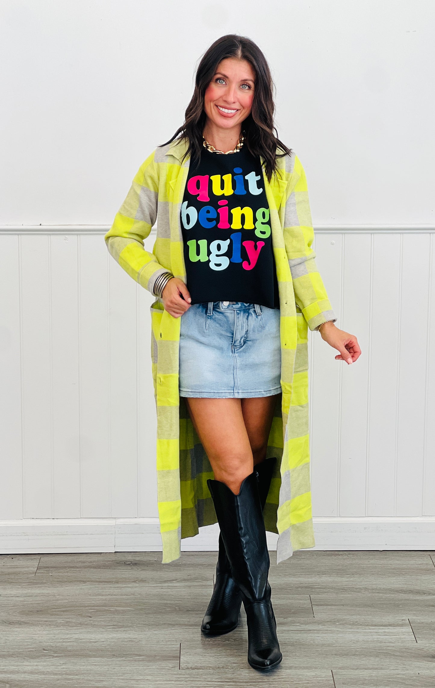 Knit Plaid Midi Coat (Reg.)-2 Colors