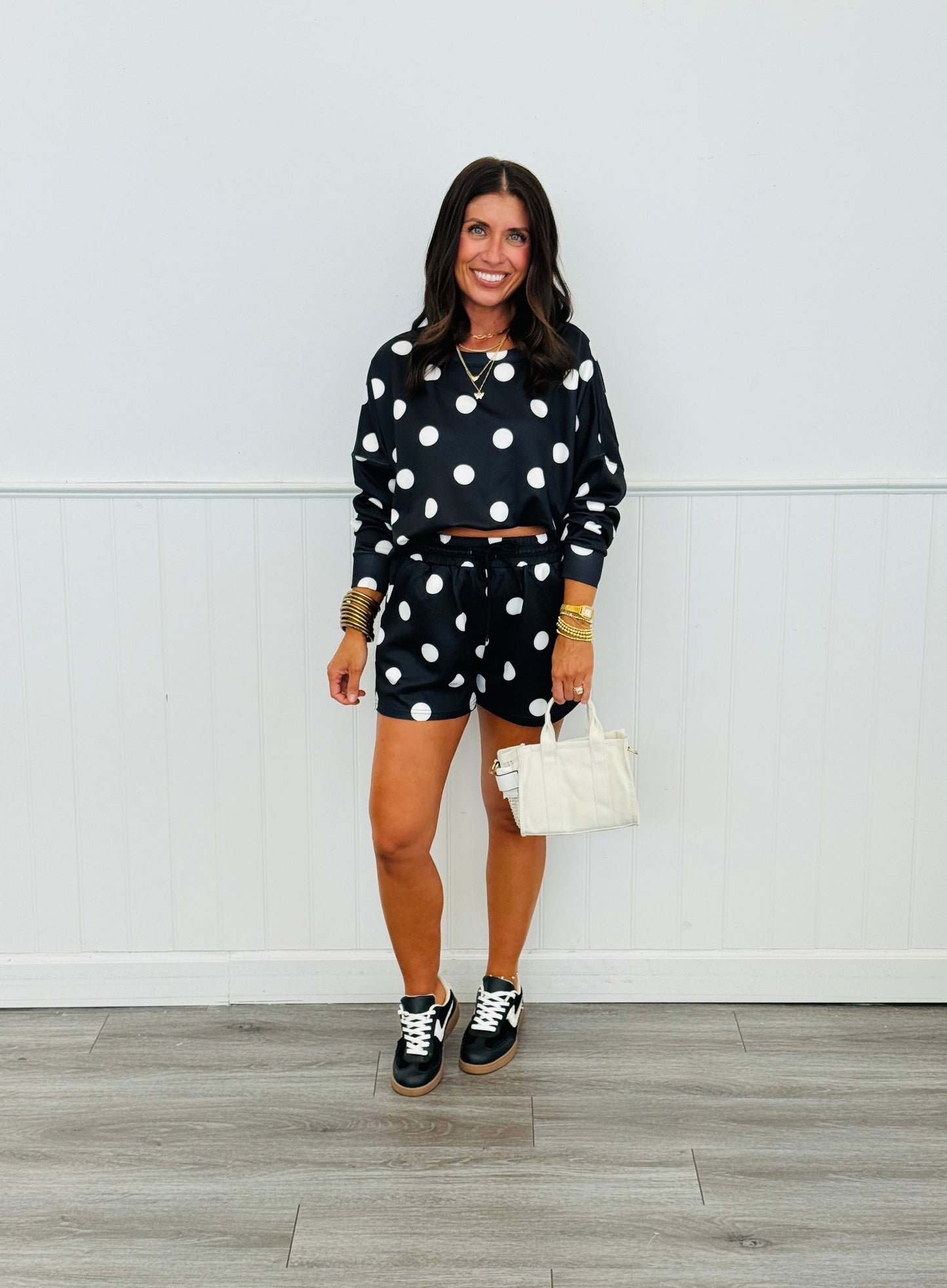 Black/White After Dark Polka Dot Luna Luxe Pullover Set (Reg. and Plus)