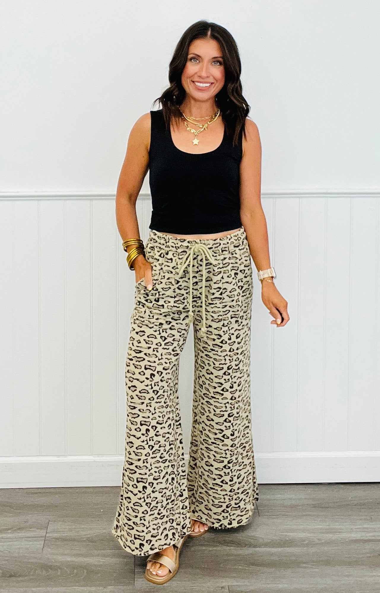 Mineral Washed Cheetah Print Pants (Reg)-2 Colors