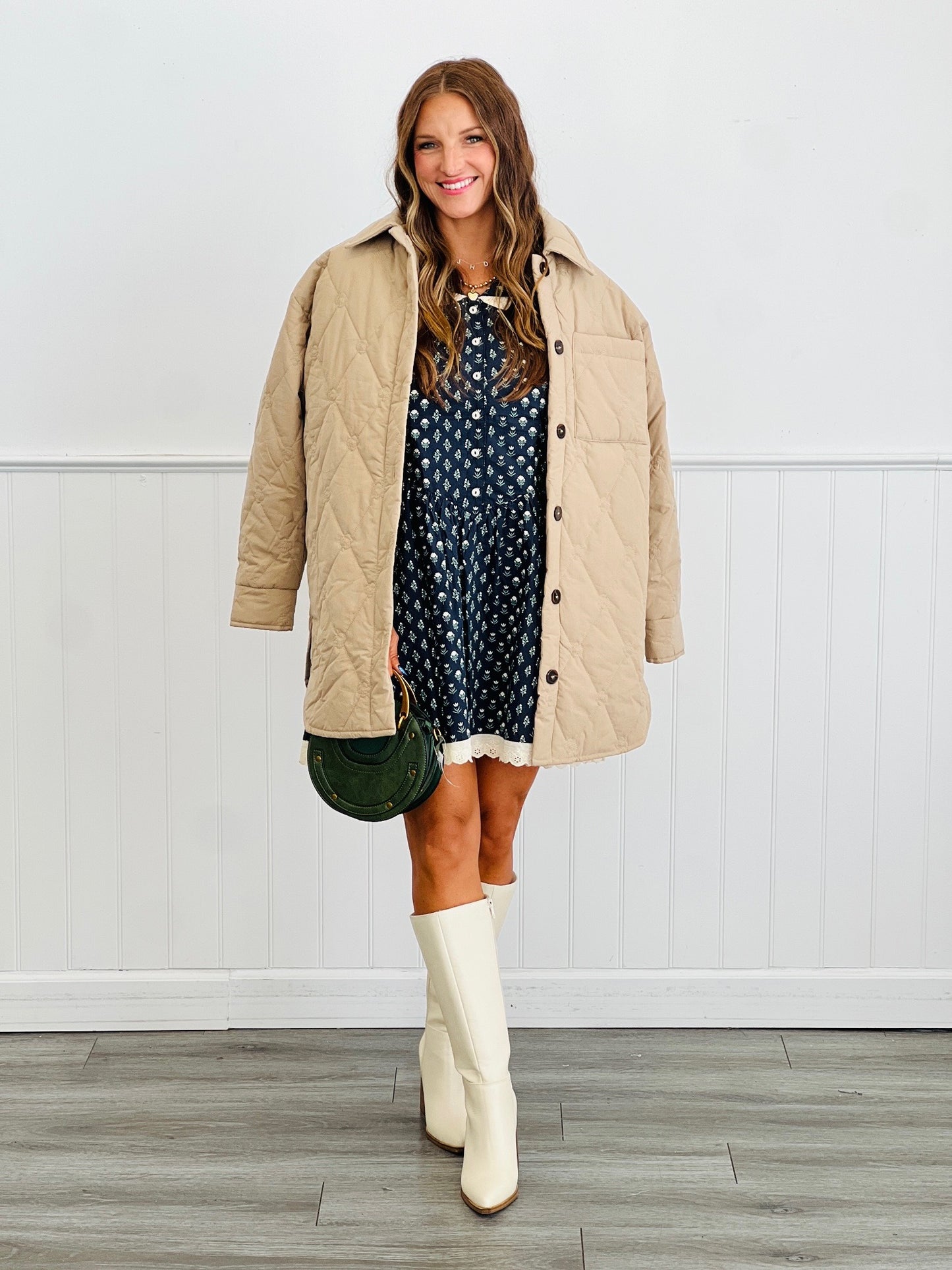 Floral Fold Over Collar Puff Sleeve Mini Dress (Reg.)
