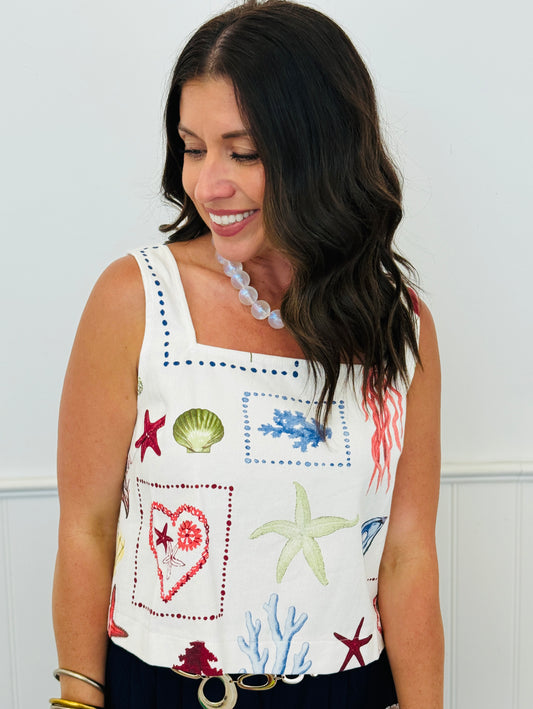 Under The Sea Sleeveless White Denim Top (Reg.)