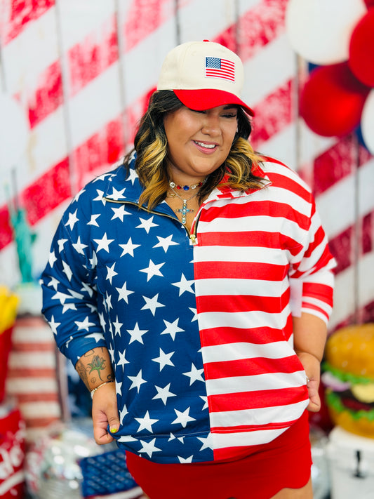 Stars and Stripes Quarter Zip Pullover (Reg. and Plus)