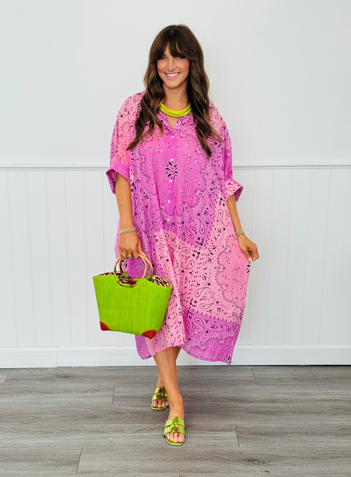 POL Pink Multi Floral & Contrast Stripe Midi Dress (OS)