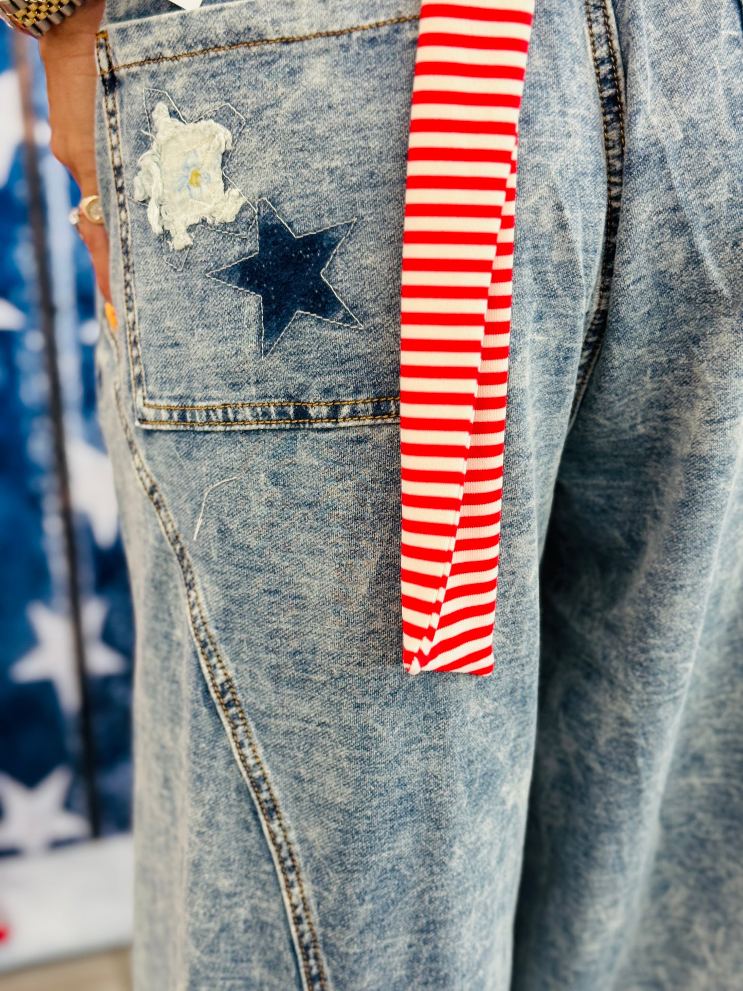 POL Blue Denim Star Patch Wide Leg Pants (Reg.)