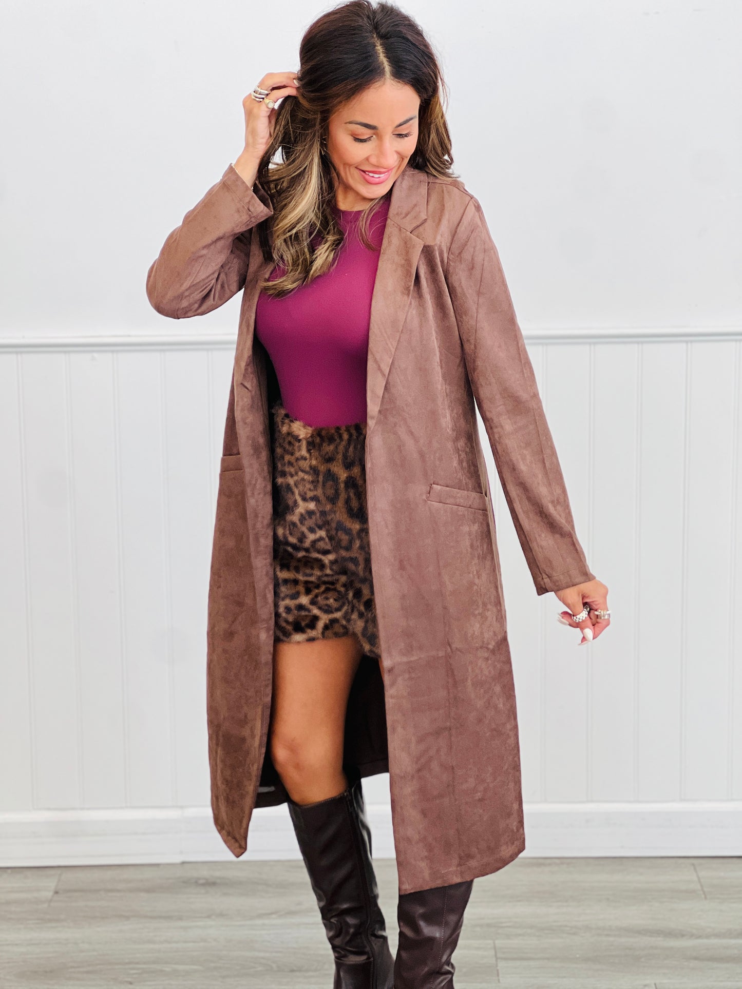 Longline Faux Suede Duster Jacket (Reg.)-3 Colors