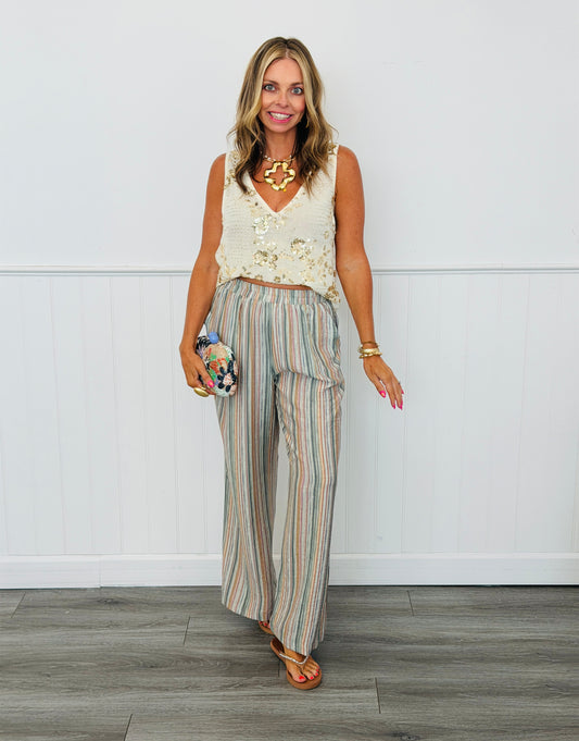 Multi Striped Pocket Wide Leg Pants (Reg. and Plus)
