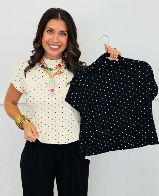 Polka Dot Mock Neck Top (Reg.) - 2 Colors