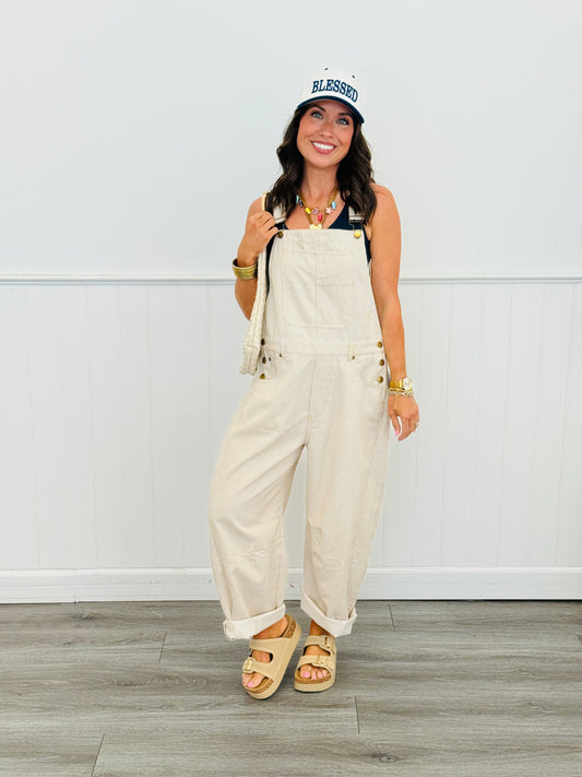Taupe Pinstriped Overalls (Reg. and Plus)