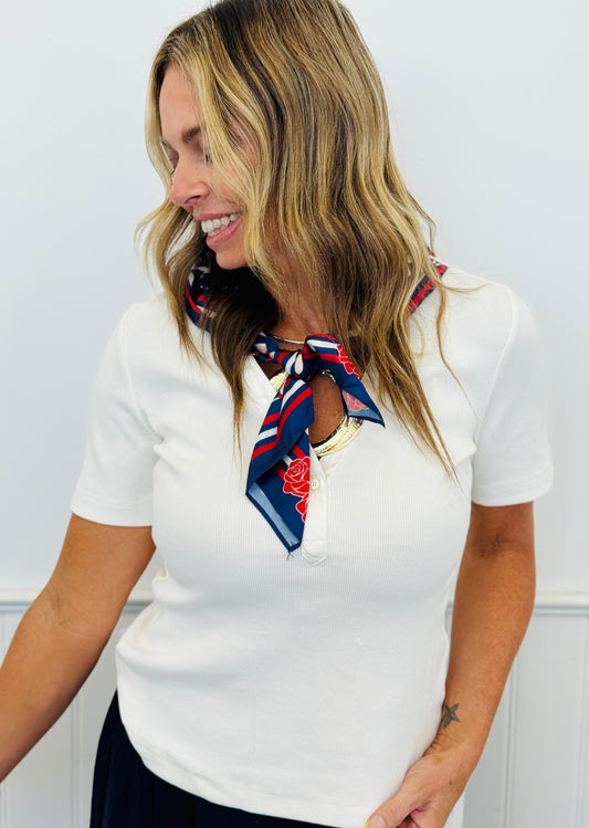 White Short Sleeve Top & Scarf Set (Reg.)