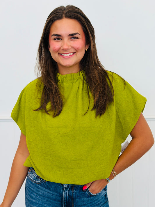 Olive Gathered Balloon Neck Top (Reg.)