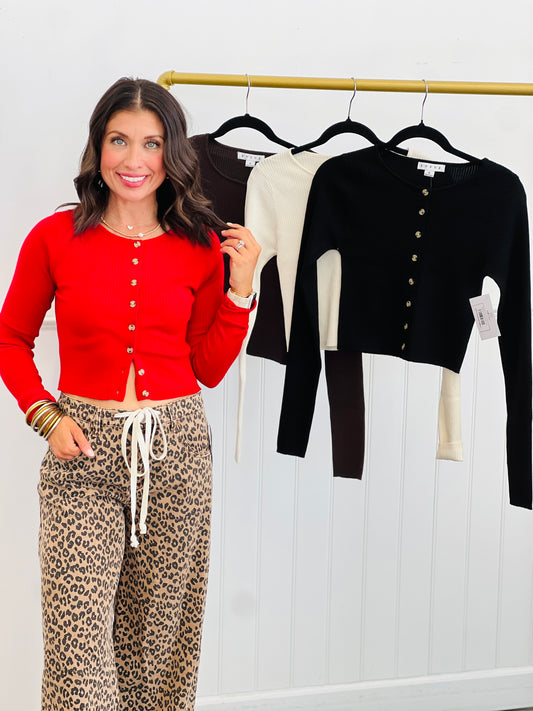 Fitted Button Up Sweater Cardigan (Reg.)-4 Colors