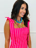 Hot Pink Striped Tie Shoulder Mini Dress (Reg.)
