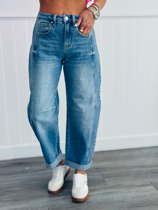 Risen Medium Beyond The Barrel Cuffed Jeans (Reg & Plus)