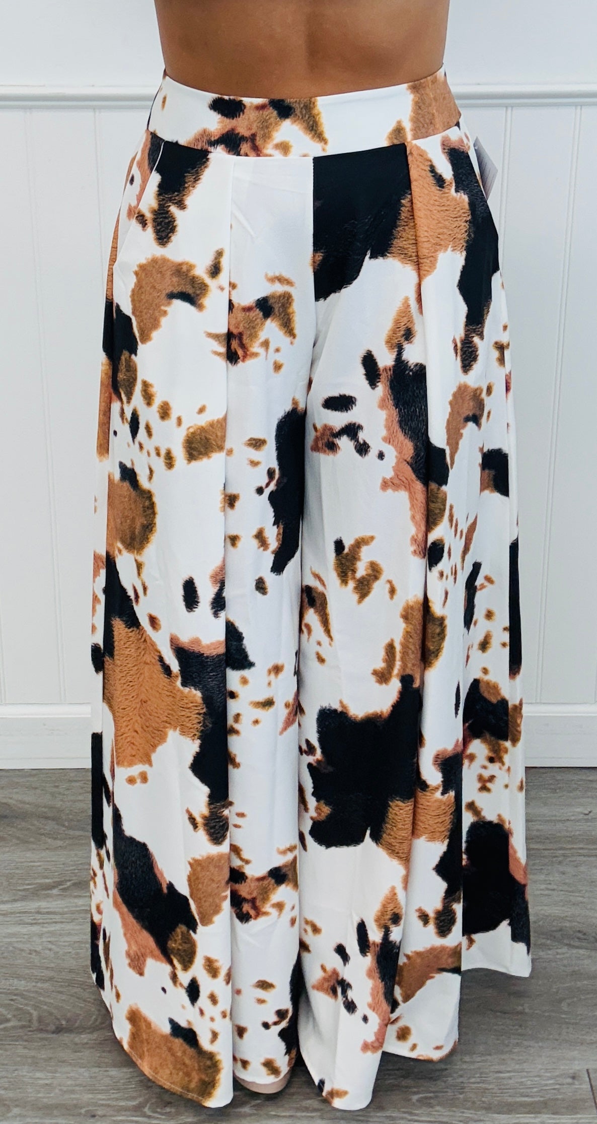 Black/Brown/White Cow Print Palazzo Pants (Reg.)