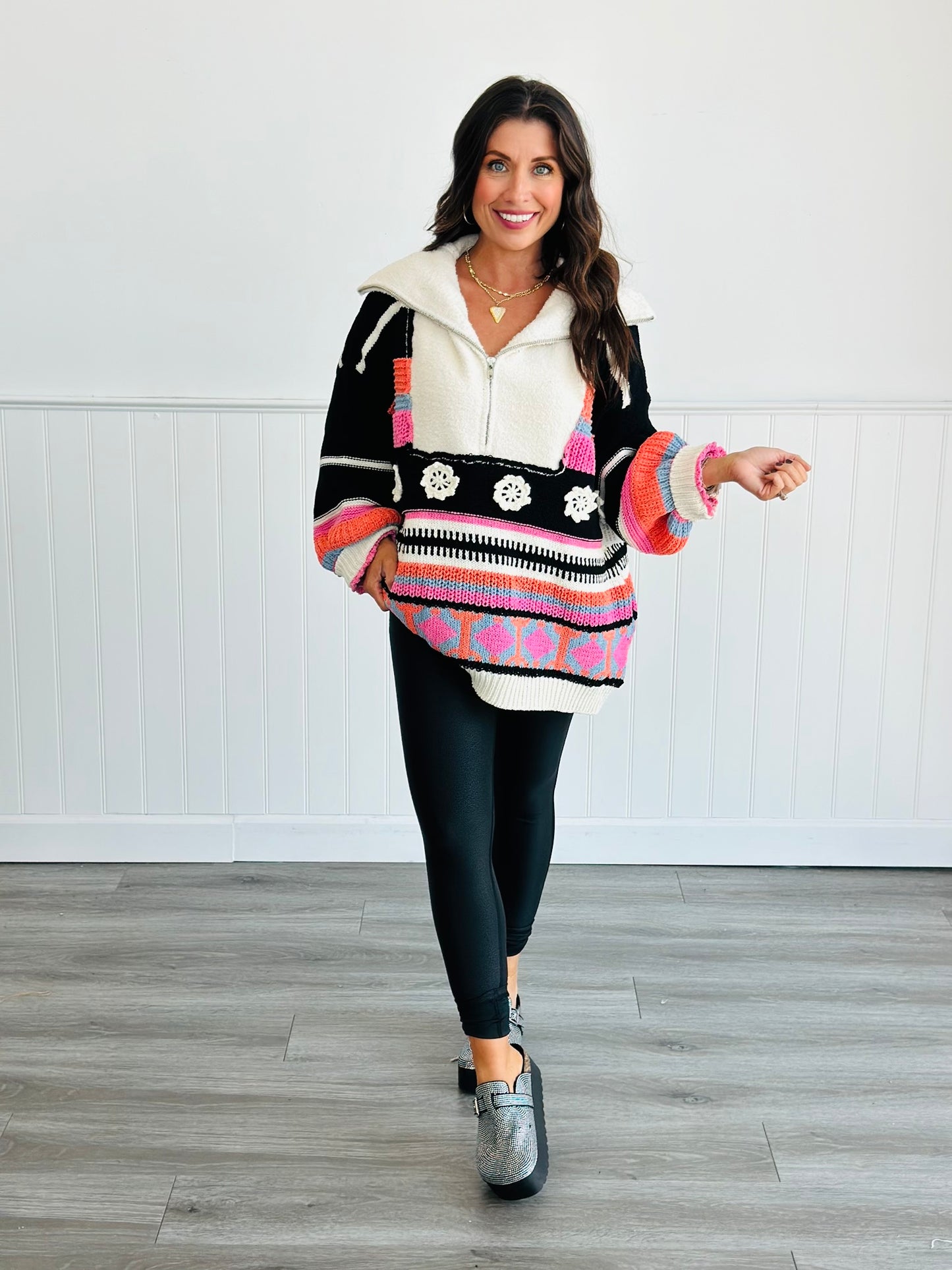 POL Black Multi Geo Sweater Top (Reg)