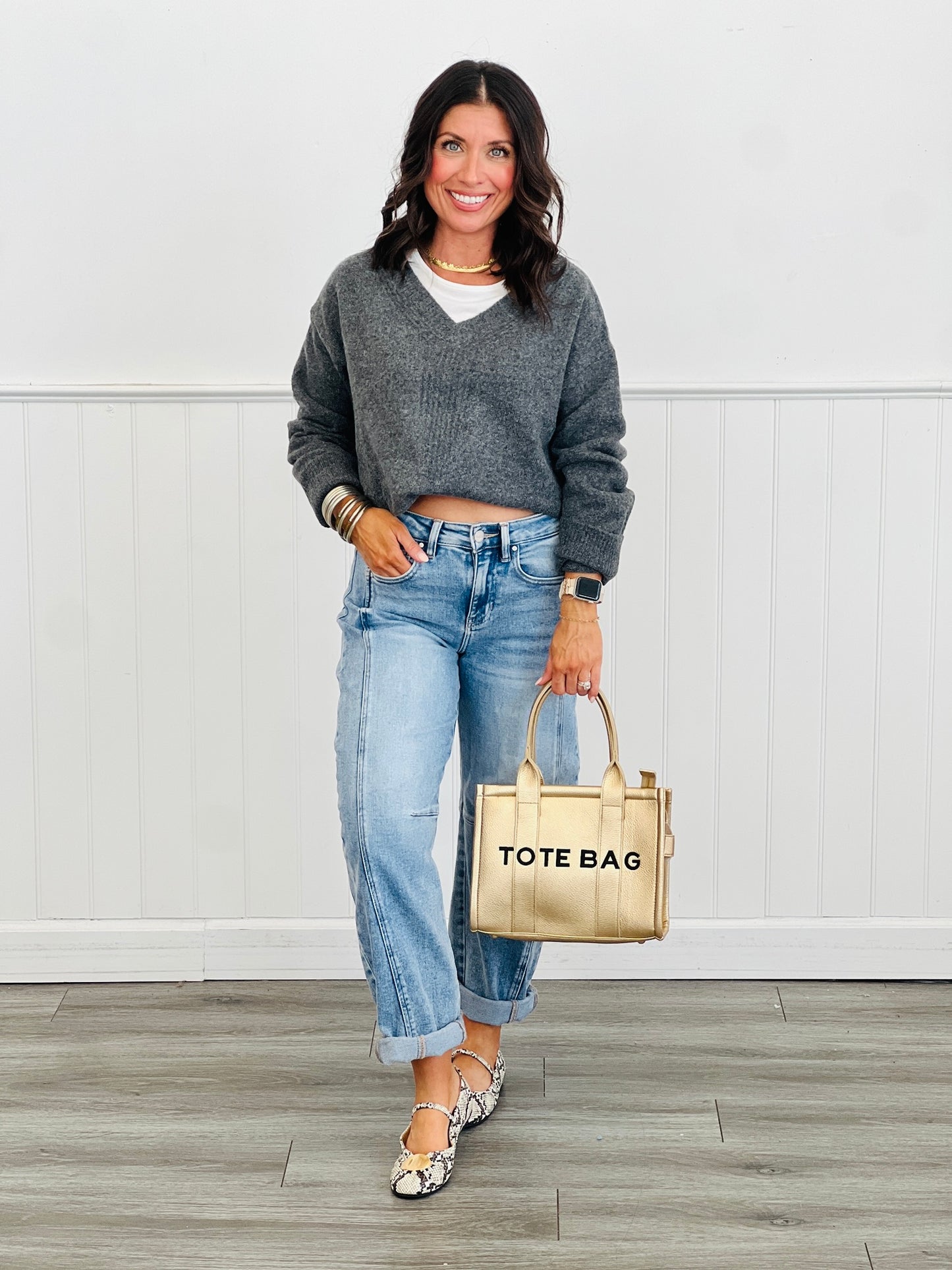 Charcoal White Jersey Mix Sweater Top (Reg.)