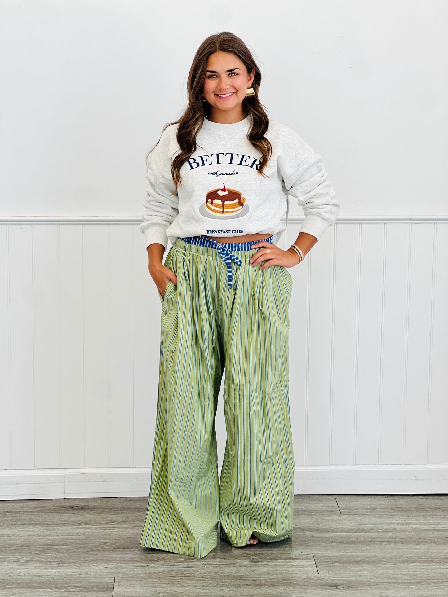 Green Stripe Wide Leg Pants (Reg.)