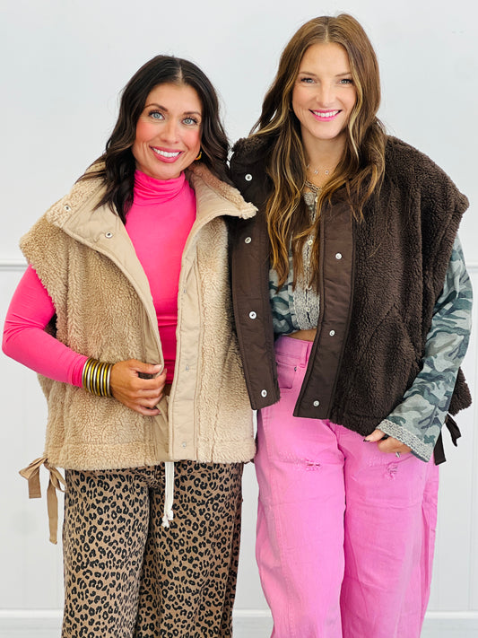 Oversized Sherpa Side Tie Vest (Reg)-2 Colors