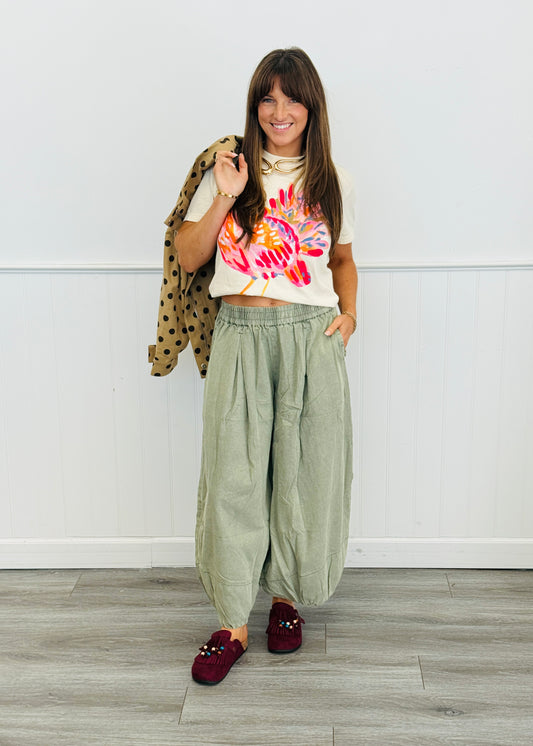 Olive Pleated Balloon Pants (Reg & Plus)