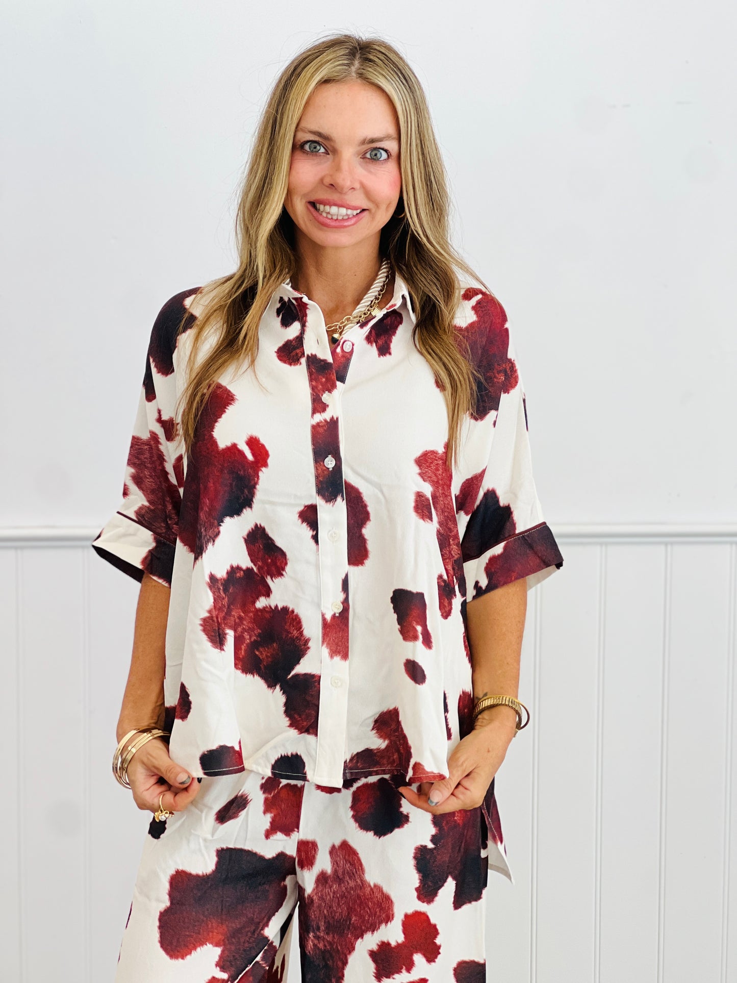 Brown Multi Animal Print Shirt & Pants Set (Reg & Plus)
