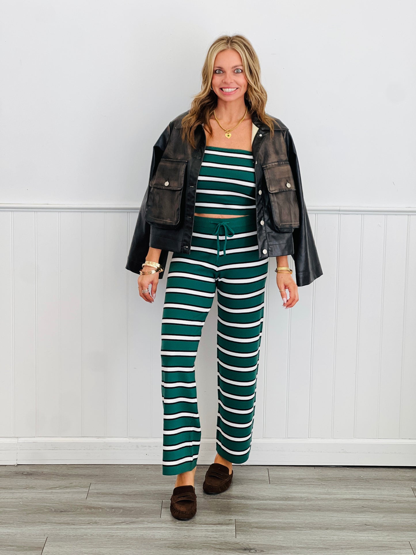 Green/White Striped Sweater Tube Top (Reg.)